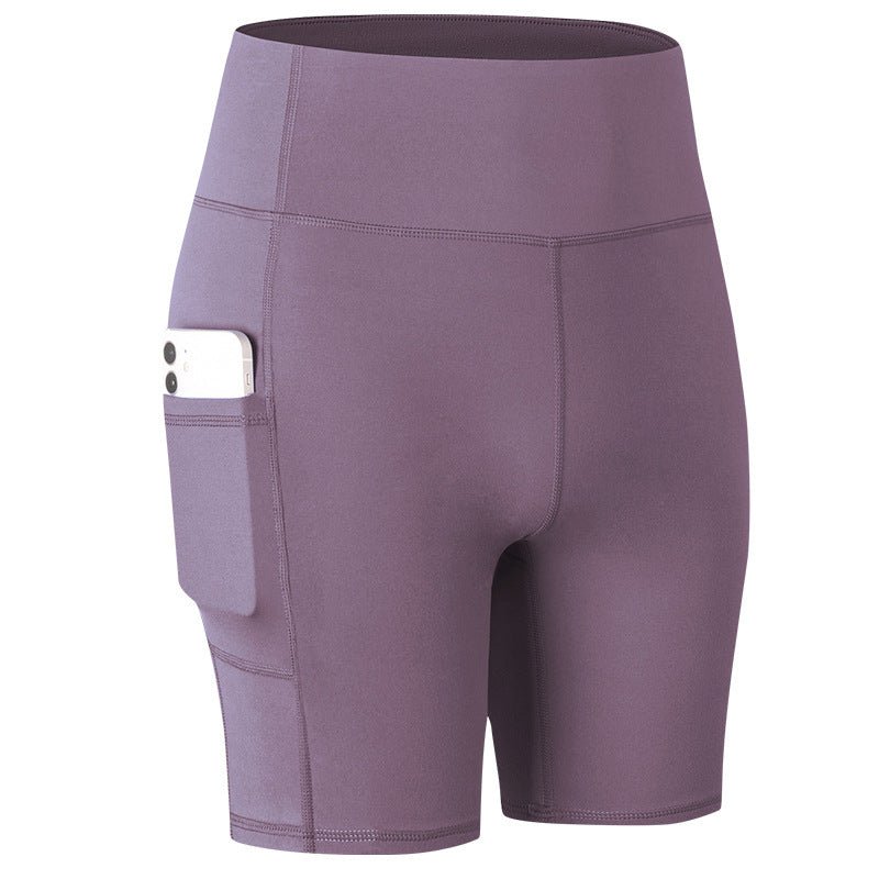 Stylish High - Waisted Tummy Control Yoga Shorts with Pockets For Women's Hibiscus Purple