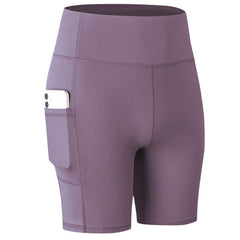 Stylish High - Waisted Tummy Control Yoga Shorts with Pockets For Women's Hibiscus Purple