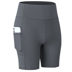 Stylish High - Waisted Tummy Control Yoga Shorts with Pockets For Women's Dawn Gray