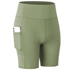 Stylish High - Waisted Tummy Control Yoga Shorts with Pockets For Women's Army Green