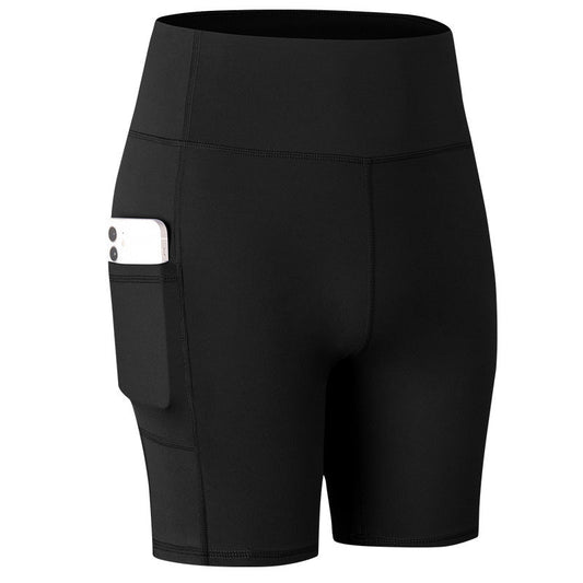 Stylish High - Waisted Tummy Control Yoga Shorts with Pockets For Women's Black