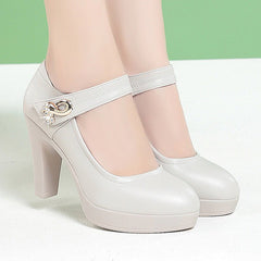 Stylish Platform Chunky High for All - Day Confidence with Modern Twist Beige 612 Heel Height 9CM