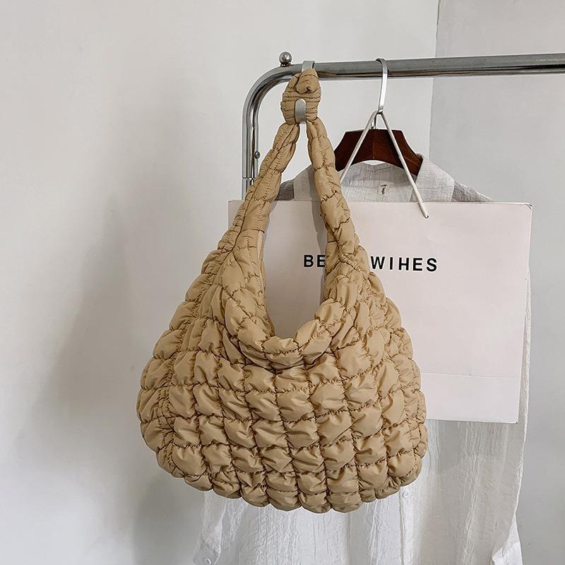 Stylish Pleated Cloud Shoulder Handbag - Fashion Statement Bag Khaki