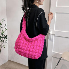 Stylish Pleated Cloud Shoulder Handbag - Fashion Statement Bag Rose Red