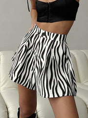 Stylish Trendy Zebra Print Wide - Leg Shorts High Waist for Casual Night Out Printing