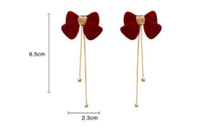 Stylish Women's Fashion Tassel Bow Earrings for a Trendy Statement Wine Red