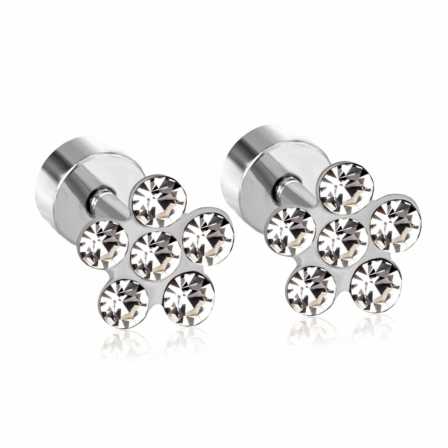 Stylish Women's Pork Belly Stud Earrings for Simple Fashion Silver White Diamond