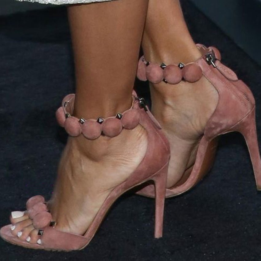 Suede button rivet sandals Pink