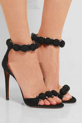 Suede button rivet sandals Black