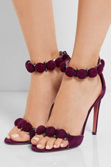 Suede button rivet sandals Beige