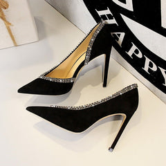Suede Hollow High Heels – Elegant and Breathable Statement Shoes Blue