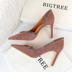 Suede Hollow High Heels – Elegant and Breathable Statement Shoes Purple