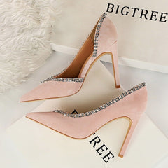 Suede Hollow High Heels – Elegant and Breathable Statement Shoes Blue
