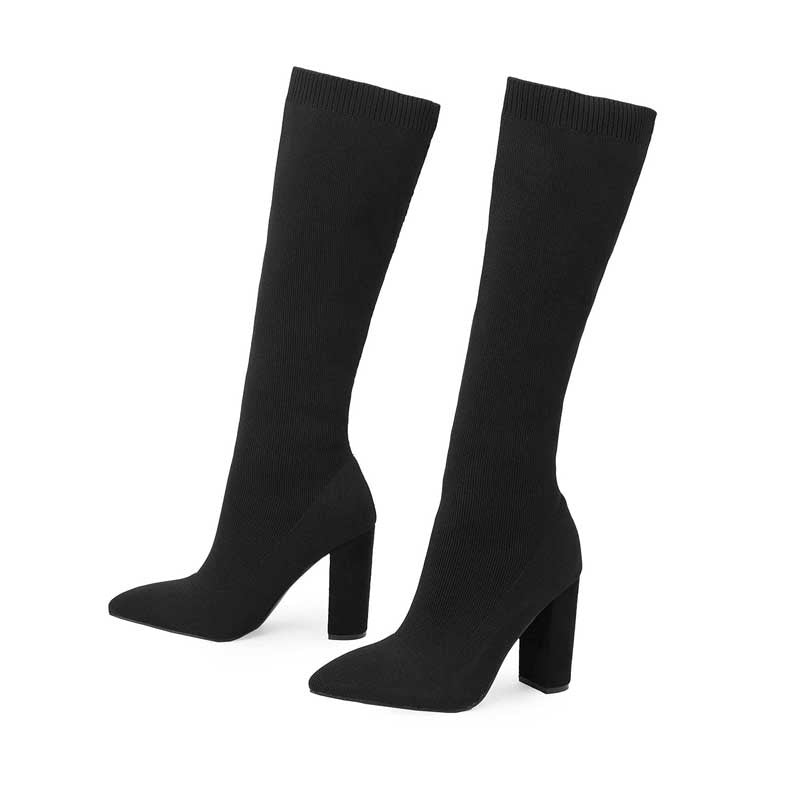 Suede Power Thick High - heeled Thigh Curve - Hugging Boot Women Black