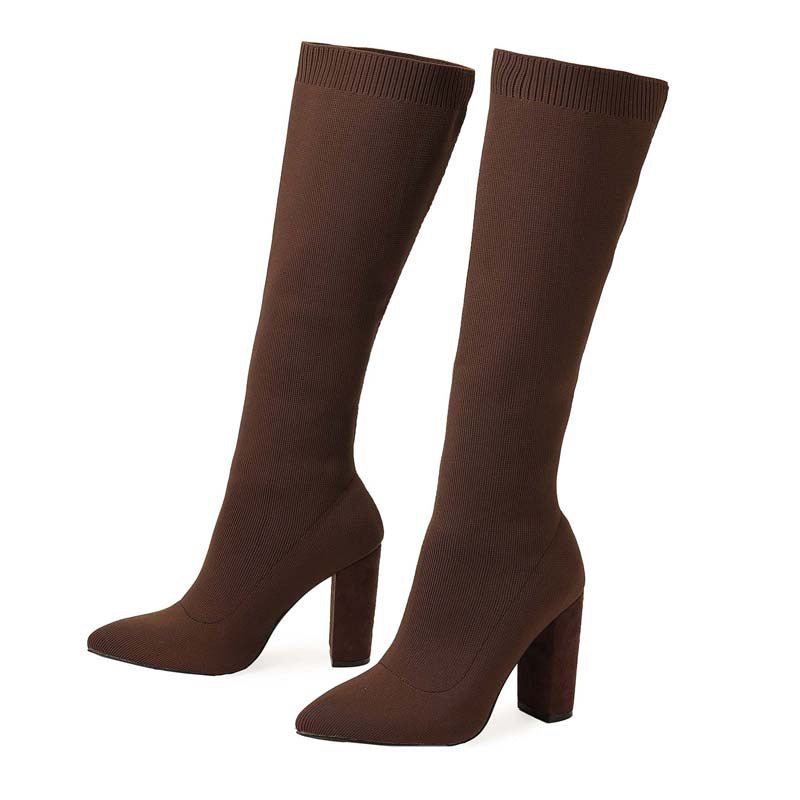 Suede Power Thick High - heeled Thigh Curve - Hugging Boot Women Light Brown