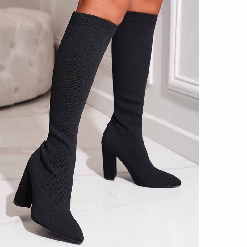 Suede Power Thick High - heeled Thigh Curve - Hugging Boot Women Black