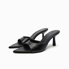 Summer New Leather Metal High Heels White