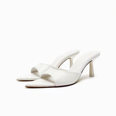Summer New Leather Metal High Heels Black