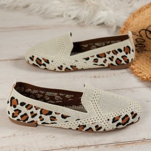 Summer Round Toe Women's Low Top Sports Flat Shoes Half Leopard Print