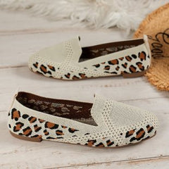 Summer Round Toe Women's Low Top Sports Flat Shoes Half Leopard Print