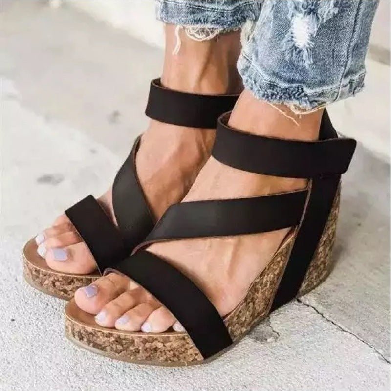 Summer Velcro Wedge Women's Cool High Heels Black
