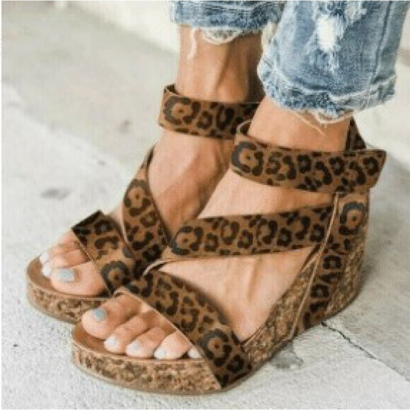 Summer Velcro Wedge Women's Cool High Heels Leopard Print