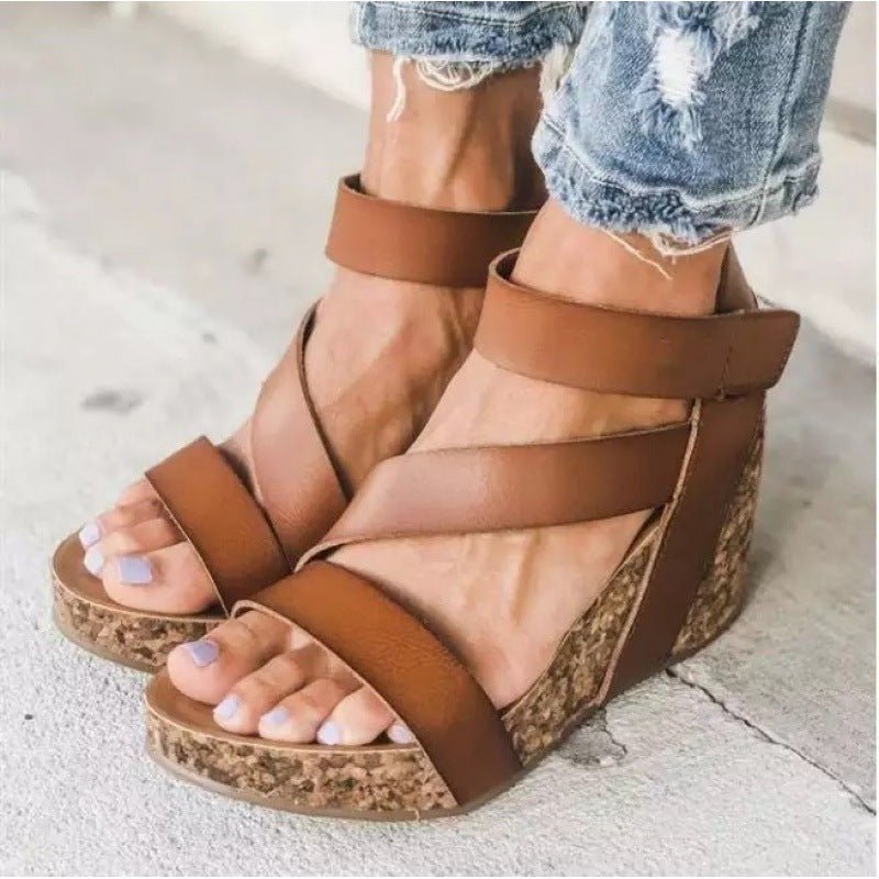 Summer Velcro Wedge Women's Cool High Heels Brown