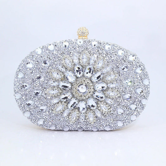 Sunflower Diamond Evening Bag: Women's Formal Dress Handbag Silver