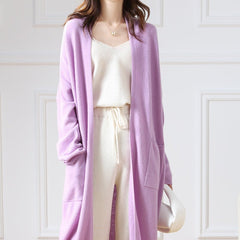 Super Cozy Cable Long Wool Chunky Open Front Knit Cardigan Women Taro Purple