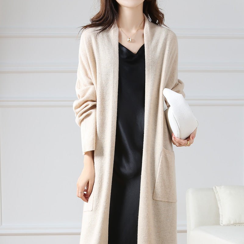 Super Cozy Cable Long Wool Chunky Open Front Knit Cardigan Women Beige Apricot