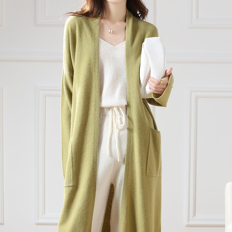 Super Cozy Cable Long Wool Chunky Open Front Knit Cardigan Women Novel Green