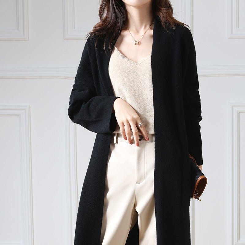 Super Cozy Cable Long Wool Chunky Open Front Knit Cardigan Women Black