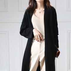 Super Cozy Cable Long Wool Chunky Open Front Knit Cardigan Women Black