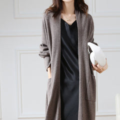 Super Cozy Cable Long Wool Chunky Open Front Knit Cardigan Women Dark Coffee