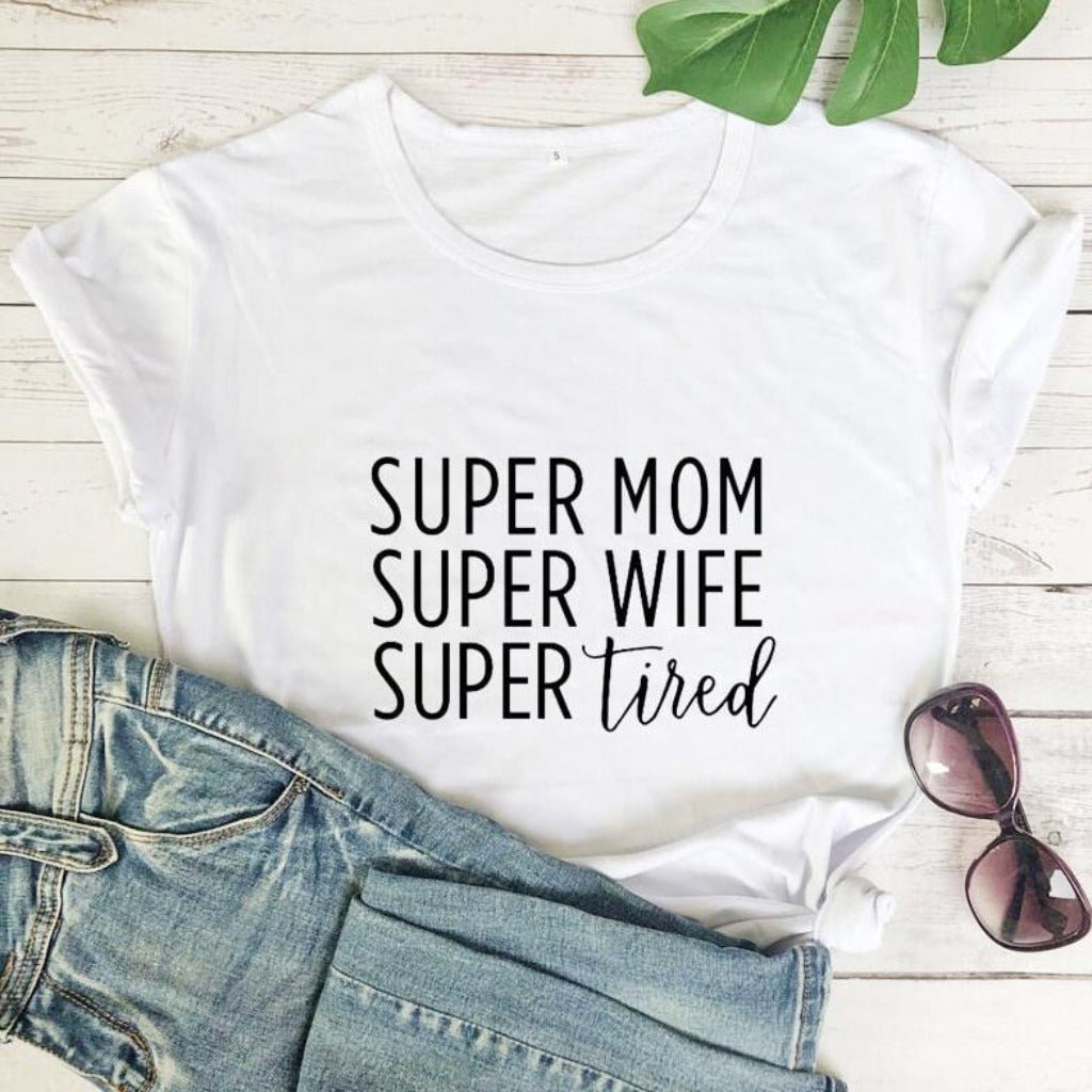 Super Tired Letter Print Round Neck T - shirt White