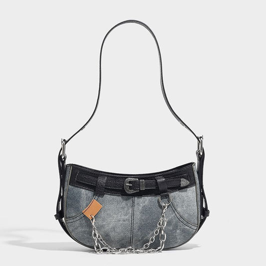 Sweet Cool Hot Girl Denim Underarm Bag Black