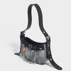 Sweet Cool Hot Girl Denim Underarm Bag Black