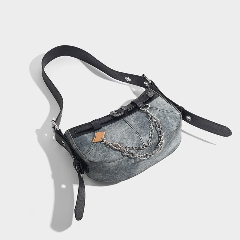 Sweet Cool Hot Girl Denim Underarm Bag Black