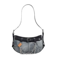 Sweet Cool Hot Girl Denim Underarm Bag Black