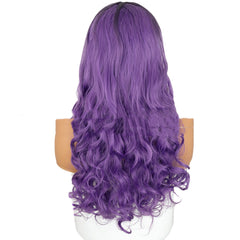 Synthetic Wig Headgear Gradient Big Wave Long Curly Hair and Bangs Purple