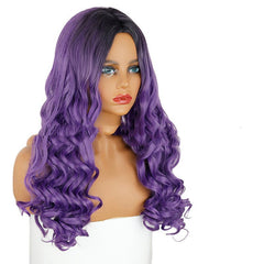 Synthetic Wig Headgear Gradient Big Wave Long Curly Hair and Bangs Purple