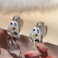 T - shaped Color Zircon Earrings - Female Ins Style Statement Silver Plated Color Ear Ring