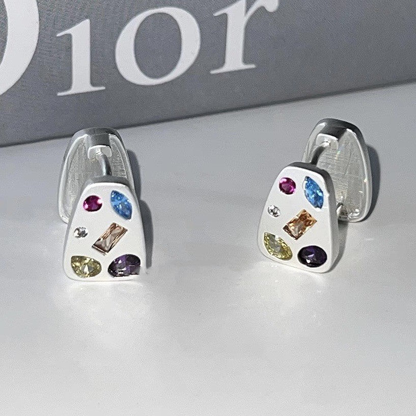 T - shaped Color Zircon Earrings - Female Ins Style Statement Silver Plated Color Ear Ring