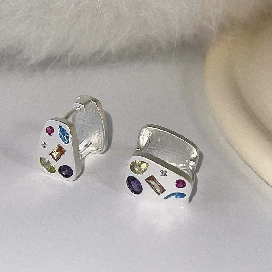 T - shaped Color Zircon Earrings - Female Ins Style Statement Silver Plated Color Ear Ring