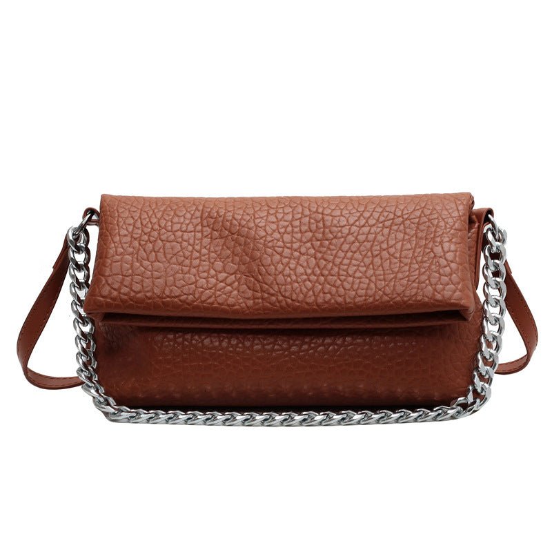 Texture One Shoulder Soft - Faced Envelope Chain Bag Black