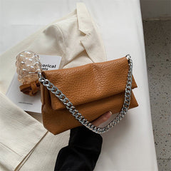 Texture One Shoulder Soft - Faced Envelope Chain Bag Yellow brown