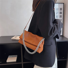 Texture One Shoulder Soft - Faced Envelope Chain Bag Black