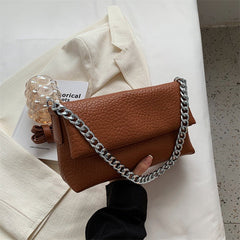 Texture One Shoulder Soft - Faced Envelope Chain Bag Red brown