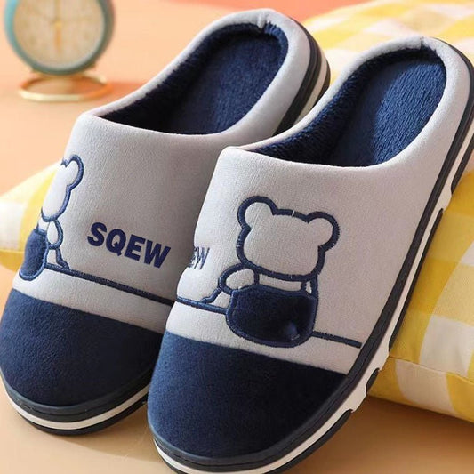 Thermal Fleece - lined Non - slip Slippers for Rainy Days Winter Bliss Navy Blue Strap Bear