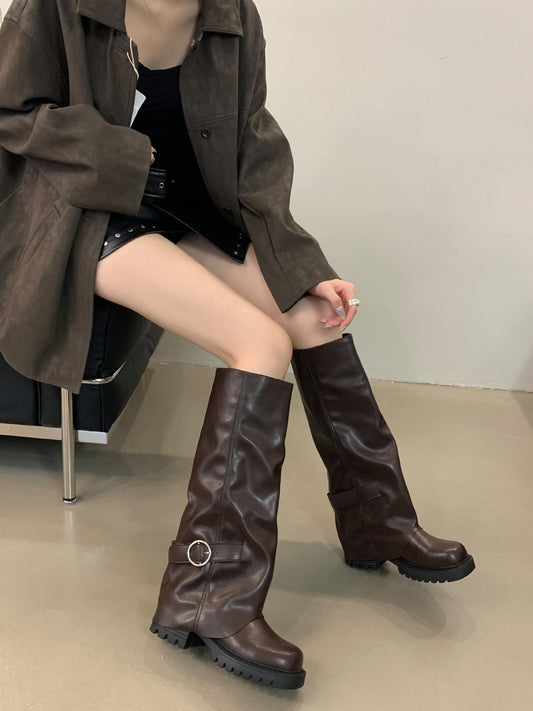 Thick Bottom Small Versatile Long Boots Female Black